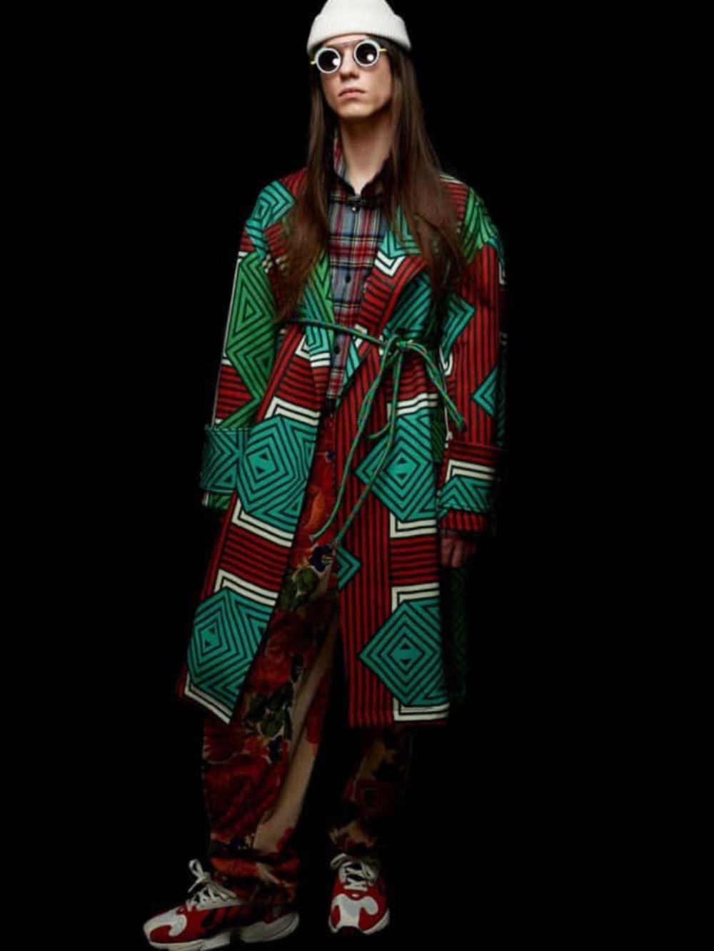 Pierre Louis Mascia Wool Jacket Kimono Geometric Green Red Blue L